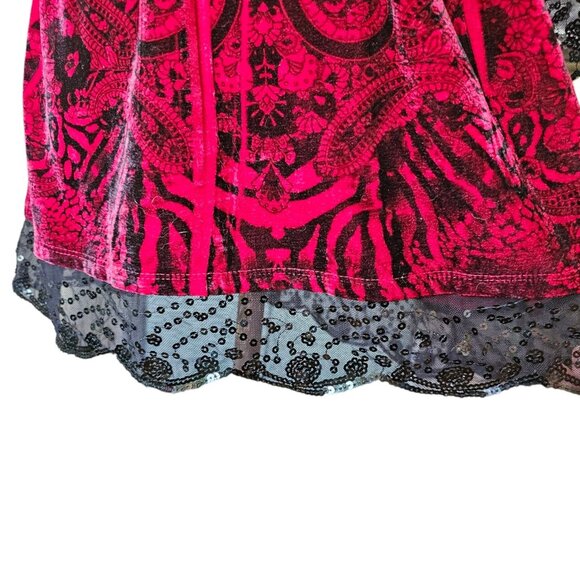Y2K Red Baby Top Shirt Velvet‎ Black Lace Paisley Whimsigoth Size M Medium Goth - Picture 6 of 9
